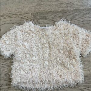 Zara Cream Textured Sequin Short Sleeve Top